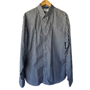 Teddy Stratford Zip Fit Shirt Men Size 6 Black White Gingham Plaid Dark Academia